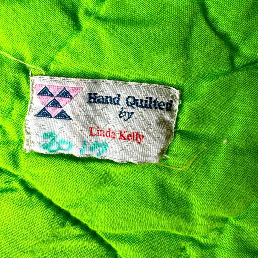 Quilt, green & pink, Handmade, 40.5” x 40.5”